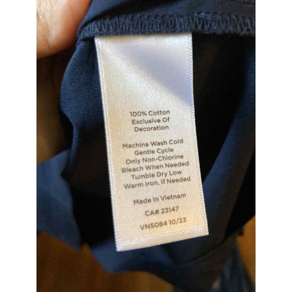 Talbots | 100% Cotton Embroidered Floral Navy Long Sleeve Dress | 22 Petite - Picture 5 of 6